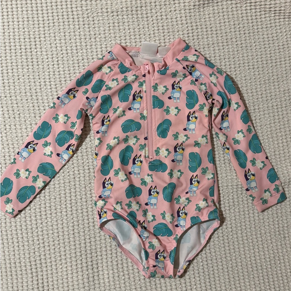 Zara Pink Girls Rashguard One-Piece swimsuit with Bluey